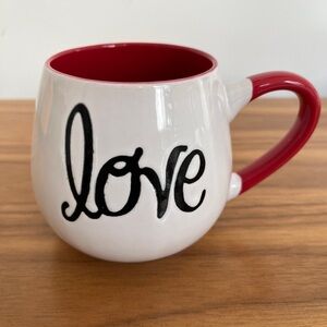 PIER 1 IMPORTS Hand Painted Stoneware Mug "Love" Spell Out Red Interior Coffee